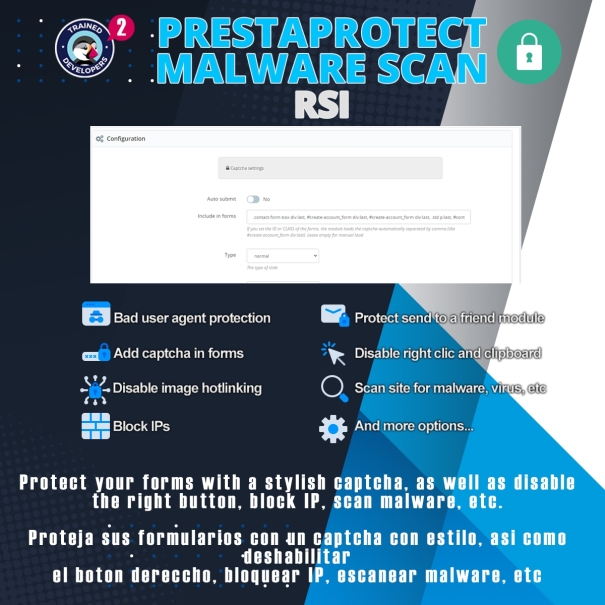 PrestaProtect Captcha+ / malware scanner / block bots